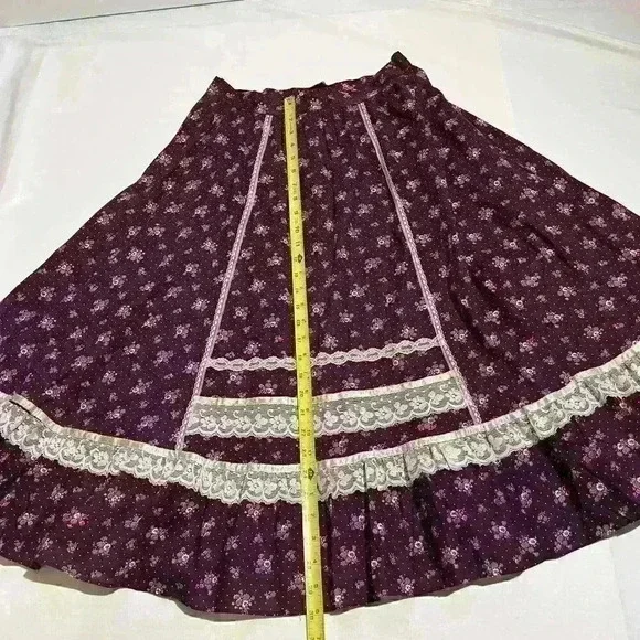 Vintage Gunne Sax 1970s Womens Floral Lace Prairie Calico Cottagecore Skirt 13 - Picture 12 of 16